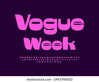 Vector stylish icon Vogue Week. Elegant Pink Font. Modern Alphabet Letters and Numbers