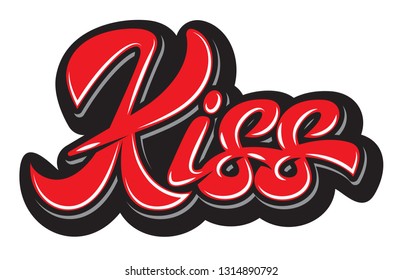 Vector stylish illustration with calligraphic inscription Kiss.