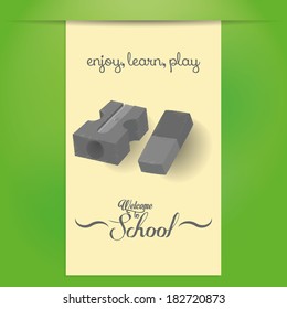 Vector Stylish Illustration Of A Sharpener And A Eraser  On Background