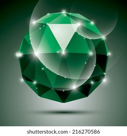 Vector stylish illustration, shiny emerald effect, eps10. Gala 3D green glossy disco ball.