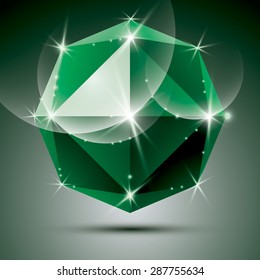 Vector stylish illustration, shiny emerald effect, eps10. Celebration 3D green glossy disco ball.