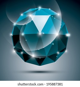 Vector stylish illustration, shiny sapphire effect, eps10. Gala 3D blue twinkle ball.