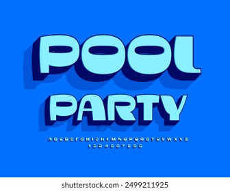 Vector stylish invitation Pool Party. Creative Blue Font. Trendy Cool 3D Alphabet Letters and Numbers