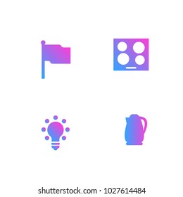 Vector stylish kitchen flag icons , light bulb , electric stove, electric kettle.