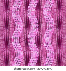 Vector Stylish Knit. Pink Knitted Texture. Woolen Pullover Tricot Print. Winter Fabric Pattern.
