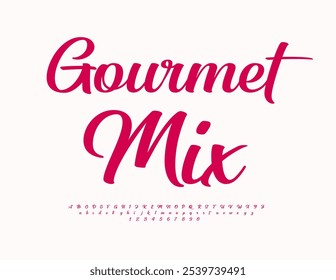 Vector de la marca con estilo Gourmet Mix. fuente cursiva moderna. Conjunto de letras y números de alfabeto de moda.