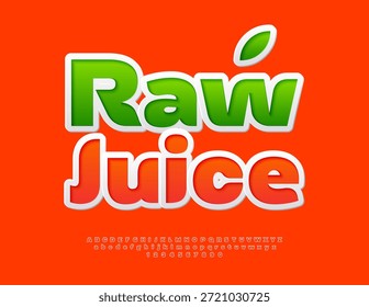 Vector Stylish Label Raw Juice. Fashion Hell Red Font. Trendy Alphabet Buchstaben und Zahlen gesetzt.