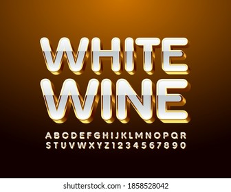 Vector elegante etiqueta Vino blanco. Fuente 3D en mayúscula brillante. Letras y números de alfabeto de lujo