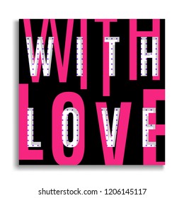 Vector stylish lettering on a black background. White and pink letters