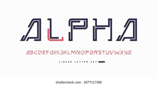Tipo de letra lineal con estilo vectorial, juego de letras mayúsculas, alfabeto, tipografía.