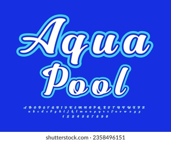 Vektor stylisches Logo Aqua Pool mit kursiven Alphabet Letters und Numbers Set. Kreative Schriftart