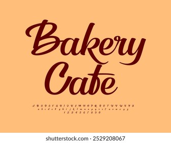 Vetor logotipo elegante Bakery Cafe. Bela Fonte Cursiva. Conjunto de letras e números do alfabeto na moda