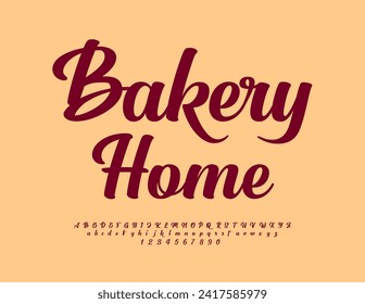 Vector stylish logo Bakery Home. Cursive Alphabet Letters and Numbers set. Brown elegant Font