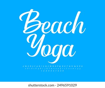 Vector stylish logo Beach Yoga. Beautiful Calligraphic Font. Artistic Alphabet Letters and Numbers set.