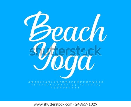 Vector stylish logo Beach Yoga. Beautiful Calligraphic Font. Artistic Alphabet Letters and Numbers set.