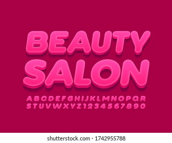Vector stylish logo Beauty Salon. Pink 3D Font. Creative Alphabet Letters and Numbers.