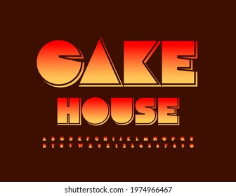 Casa de pastelería con logotipo vectorial.  Fuente brillante moderna. Conjunto de letras y números de alfabeto artístico
