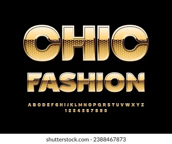 Vector stylish logo Chic Fashion with modern Gold Font. Creative elite Alphabet Letters and Numbers set