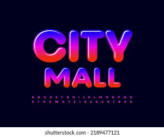 Vector stylish logo City Mall. Bright gradient Font. Shiny creative Alphabet Letters and Numbers set