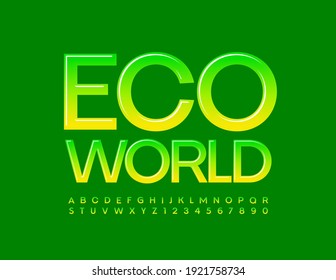 Vector stylish Logo Eco World. Slim Glossy Font. Artistic Alphabet Letters and Numbers