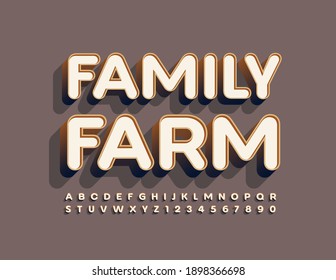 Vector stylish logo Family Farm. Trendy 3D Font. Creative set of Alphabet Letters and Numbers