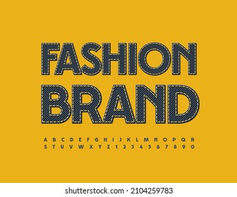 Vector stylish logo Fashion Brand. Elegant denim Font. Black Jeans set of Alphabet Letters and Numbers