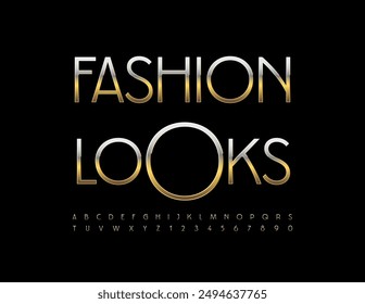 Vector stylish logo Fashion Looks. Slim Gold Font. Modern Alphabet Letters and Numbers set.