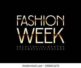 Vector stylish logo Fashion Week. Elegant Gold  Font. Luxury creative Alphabet Letters and Numbers