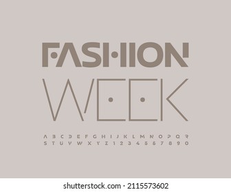 Vector stylish Logo Fashion Week. Trendy elegant Font. Modern Artistic Alphabet Letters and Numbers set