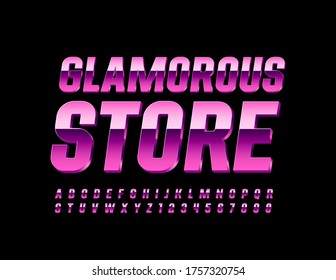 Vector stylish Logo Glamorous Store. Elegant Pink 3D Font. Chic Alphabet Letters and Numbers.
