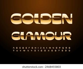 Vector stylish logo Golden Glamour. Modern Trendy Font. Exclusive Alphabet Letters and Numbers set. 