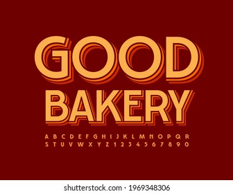 Vector stylish logo Good Bakery. Isometric Retro Font. Elegant 3D Alphabet Letters and Numbers set