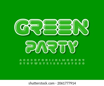 Vetor elegante Logo Green Party. Fonte Brilhante Na Moda. Letras e Números do Alfabeto Moderno