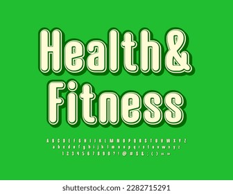 Vector stylish logo Health and Fitness. Bright modern Font. Creative Alphabet Letters and Numbers