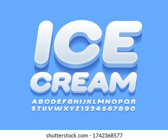 Vector stylish logo Ice Cream with creative 3D Font. White Alphabet Letters and Numbers