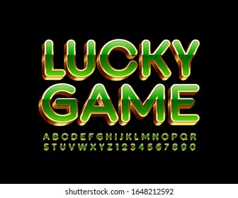 Vector stylish logo Lucky Game. Chic Green and Golden Font. Luxury Alphabet Letters and Numbers.