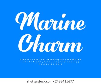 Vector stylish logo Marine Charm. Trendy Cursive Font. Modern Cool Alphabet Letters and Numbers