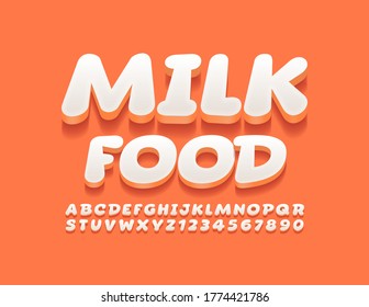 Vector stylish logo Milk Food. Creative 3D Font. Trendy Alphabet Letters and Numbers.