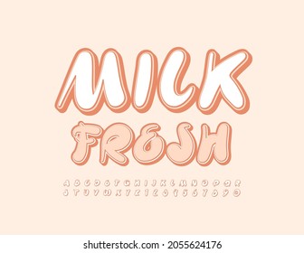 Vector stylish Logo Milk Fresh. Creative Alphabet Letters and Numbers. White Handwritten Font.