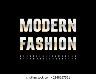 Vector stylish logo Modern Fashion. White and Golden Elegant Font. Artistic Alphabet Letters and Numbers set
