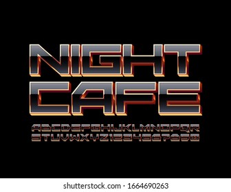 Vector stylish logo Night Bar. Chic Black and Gold 3D Font. Unique Alphabet Letters and Numbers.
