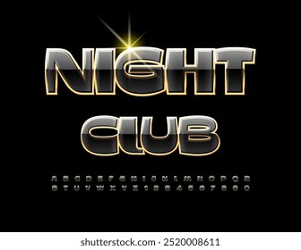 Logotipo de Vector con estilo Night Club. Chic fuente negra y dorada. Conjunto moderno de letras y números de alfabeto.