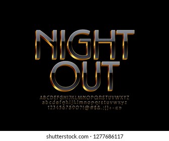 Vector stylish Logo Night out. Elegant  Alphabet Letters, Numbers and Symbols. Luxury 3D Font.
