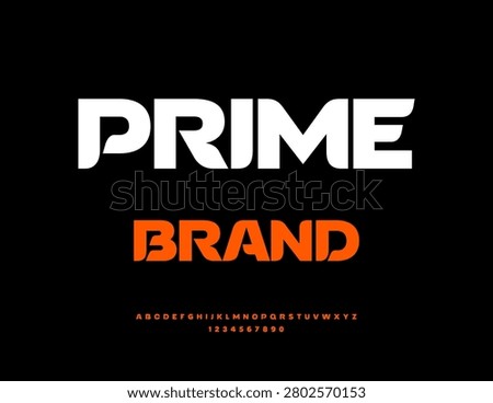 Vector Stylish logo Prime Brand. Amazing Font for Digital Branding and Logo Design. Typography Minimalist Alphabet Letters and Numbers set.