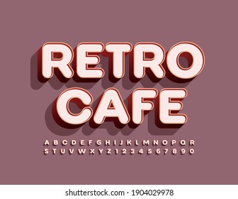 Vector stylish logo Retro Cafe. 3D Vintage Font. Old fashioned Alphabet Letters and Numbers set
