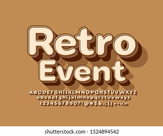 Vector stylish logo Retro Event with trendy Font. 3D vintage Alphabet Letters, Numbers and Symbols
