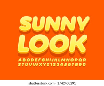 Vector stylish logo Sunny Look. Modern 3D Font. Trendy Alphabet Letters and Numbers