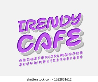 Elegante logo vectorial Trendy Cafe. Fuente 3D brillante. Letras y números alfabéticos artísticos.