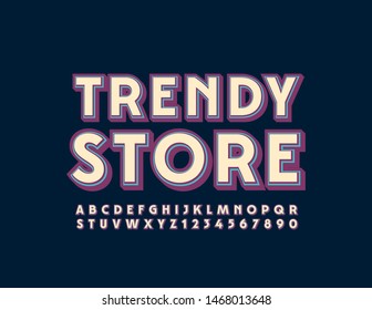 Vector stylish logo Trendy Store with 3D Font. Creative uppercase Alphabet Letters and Numbers