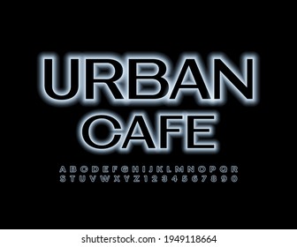 Vector stylish logo Urban Cafe. Glowing Black Font. Neon set of Alphabet Letters and Numbers